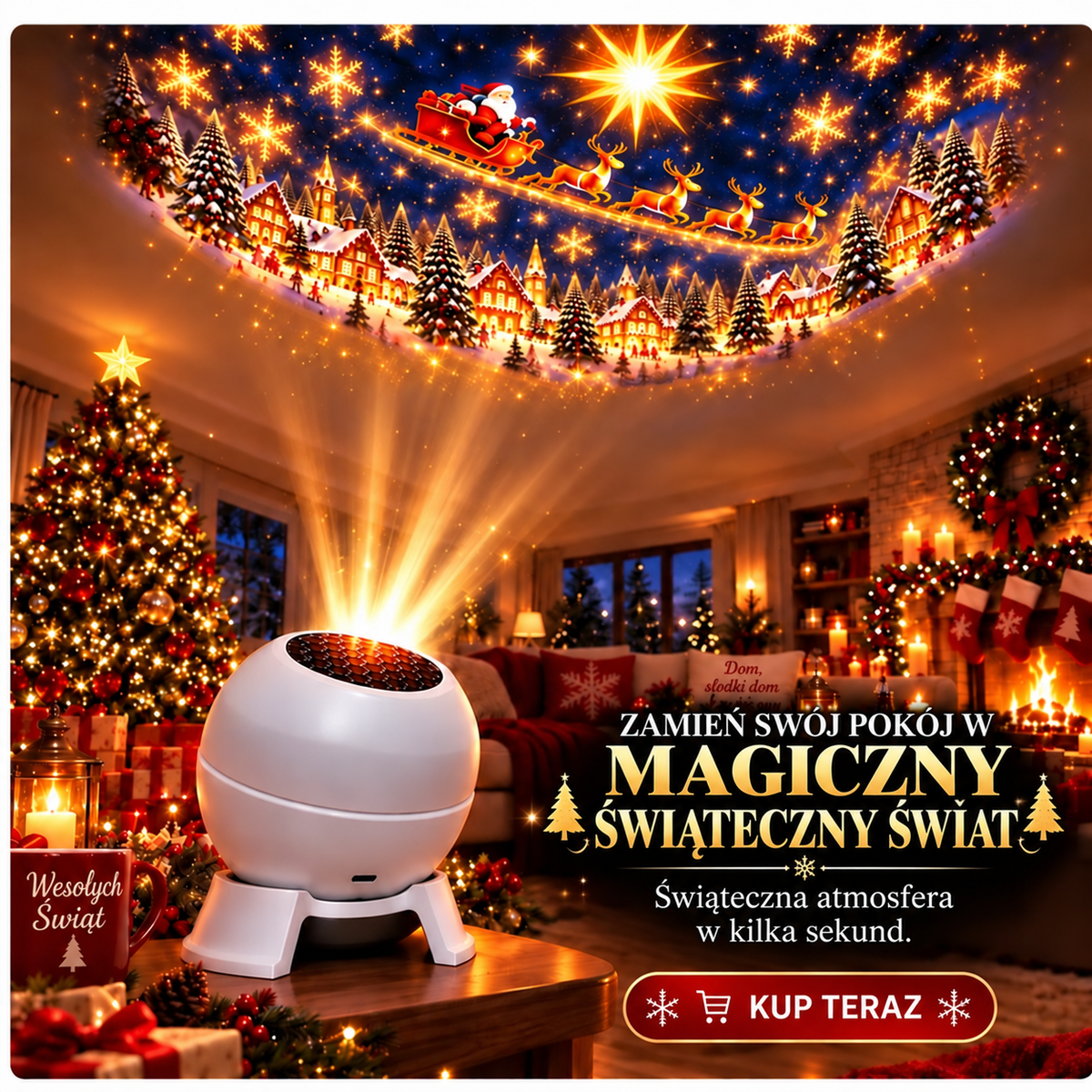 Zamień każde pomieszczenie w bajkową krainę Bożego Narodzenia – Świąteczna lampka nocna z projektorem 🎁