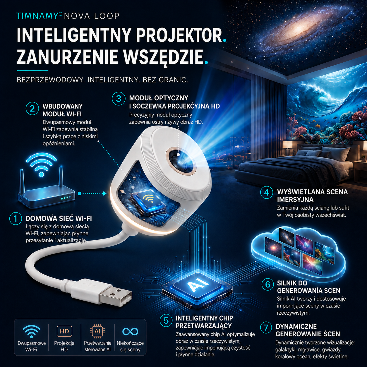 nteligentny projektor nocny nowej generacji🌎 TIMNAMY® – dynamiczna, inteligentna projekcja holograficzna 5D w jakości HD🌿1