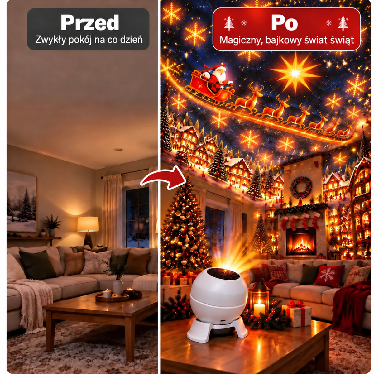 Zamień każde pomieszczenie w bajkową krainę Bożego Narodzenia – Świąteczna lampka nocna z projektorem 🎁
